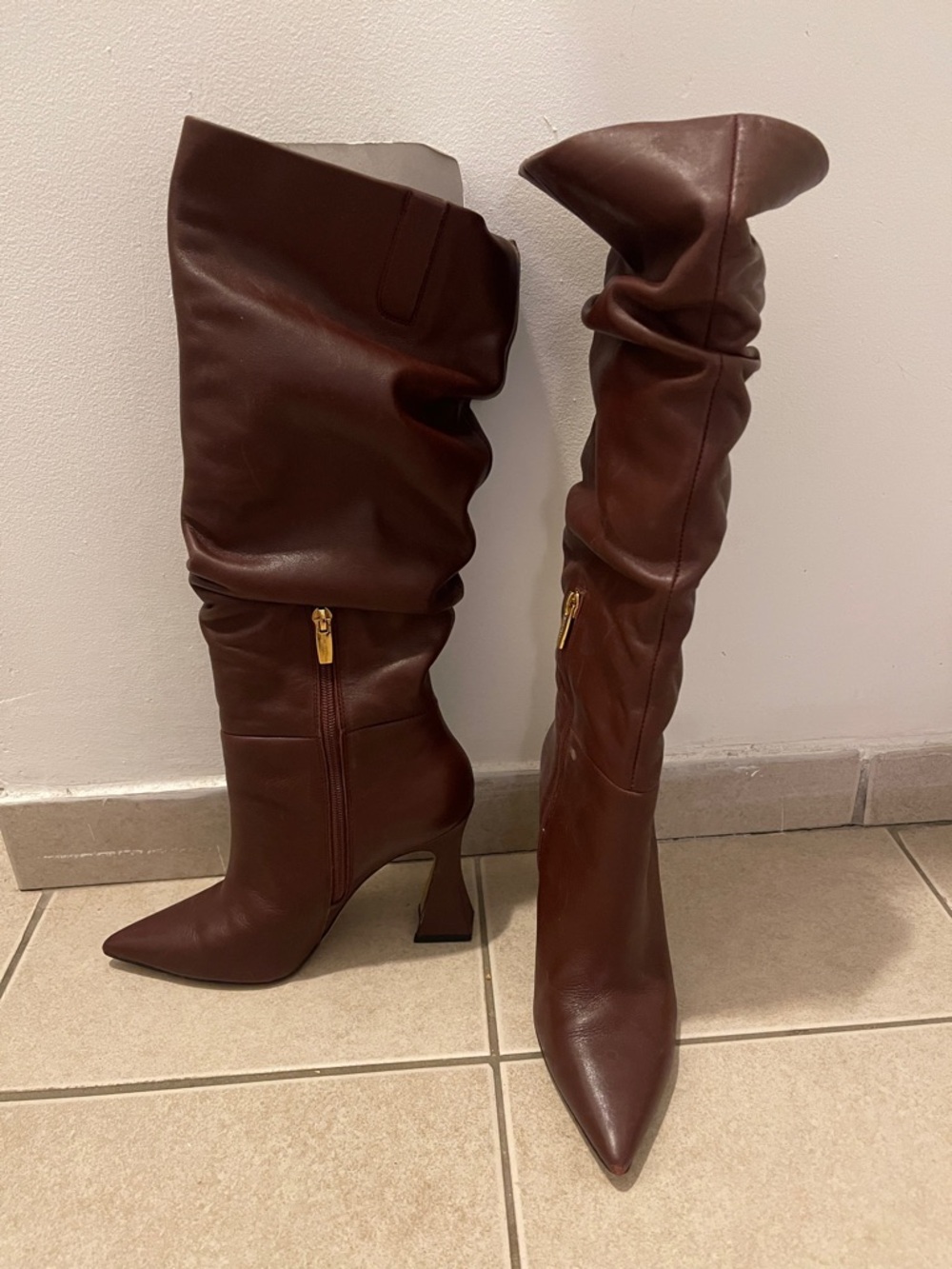 Vince Camuto burgundy Slouchy Over-the-Knee Pointed-Toe Boots